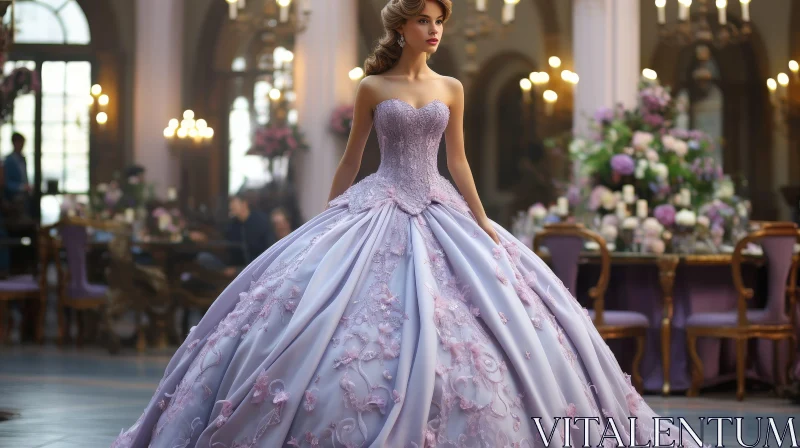 Elegant Woman in Purple Ball Gown AI Image