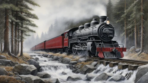 Enchanting Forest Train Crossing Painting