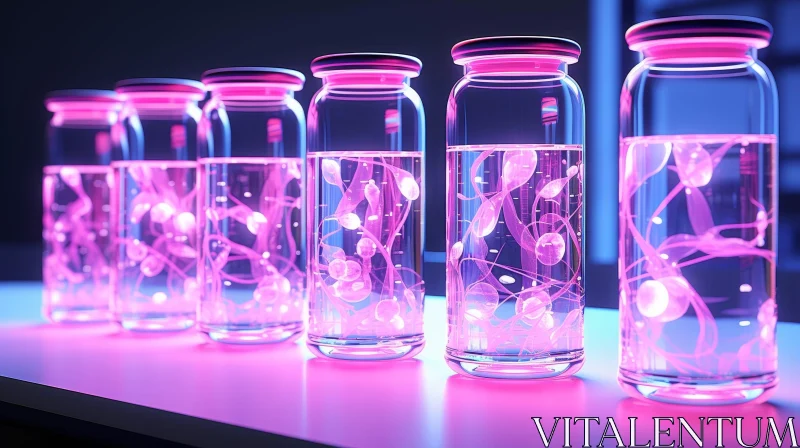 Enigmatic Pink Liquid Glass Jars AI Image