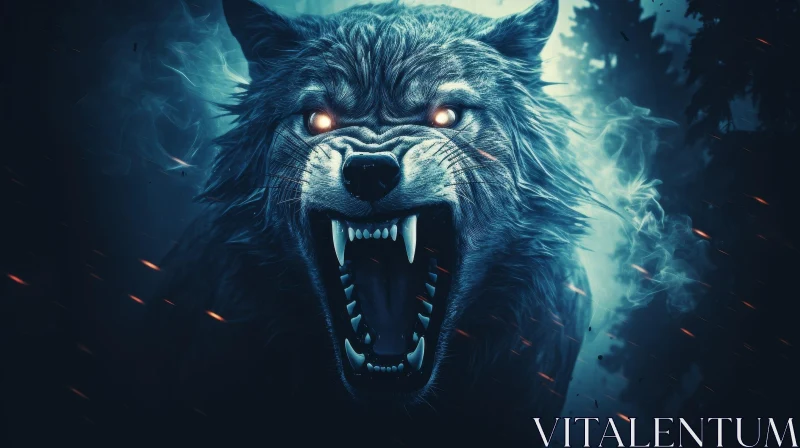 Fierce Wolf Digital Painting in Dark Forest AI Image