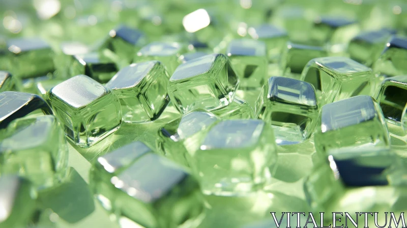 Green Glass Cubes Texture - Reflective Light Close-Up AI Image