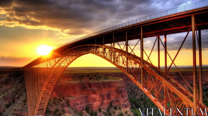 Metal Bridge Over Canyon at Sunset AI Image