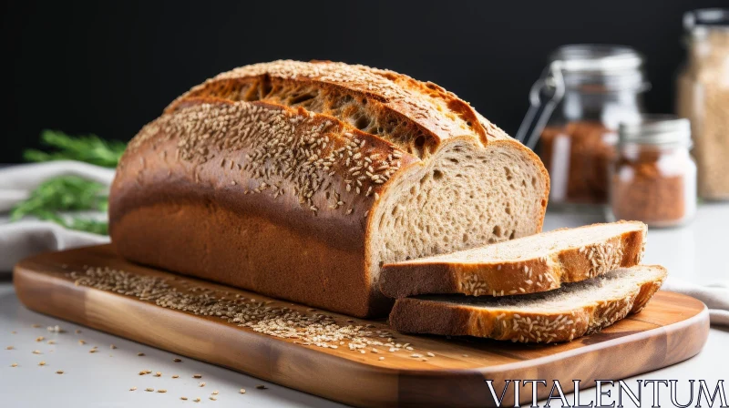 AI ART Rustic Bread Loaf on Wooden Cutting Board
