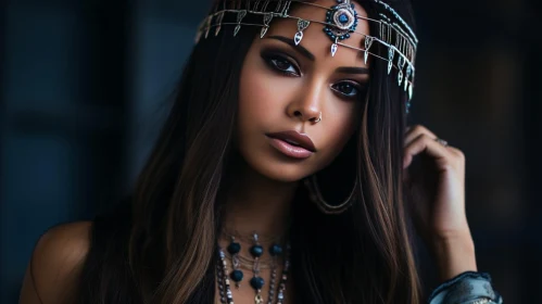 Serious Young Woman Portrait with Dark Makeup