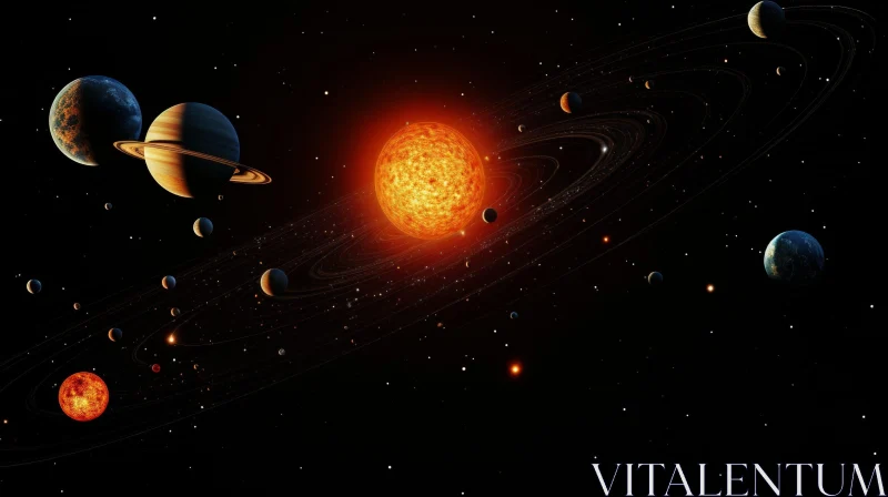 AI ART Solar System Illustration - Planets Orbiting the Sun