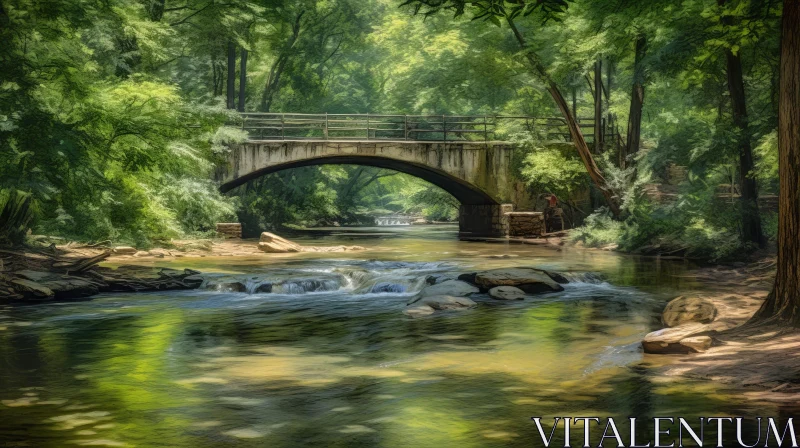 Tranquil Stone Bridge Landscape in Forest AI Image