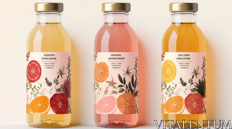Glass Juice Bottles with Floral Patterns - Natural Fruit Juices AI Image