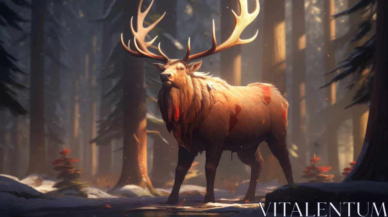 Majestic Elk in Snow-Covered Forest AI Image
