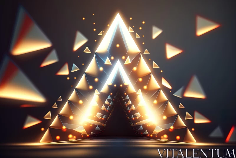 Mesmerizing Abstract Art: Illuminated Triangles in Orange and Gold AI Image
