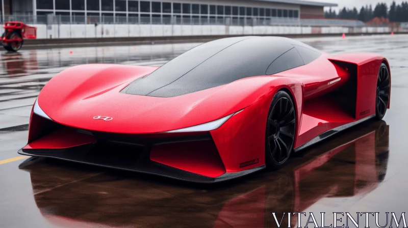 Red Futuristic Car Driving on Race Track | Dynamic Energy Flow AI Image
