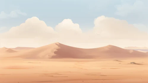 Sandy Desert Landscape with Blue Sky and Clouds
