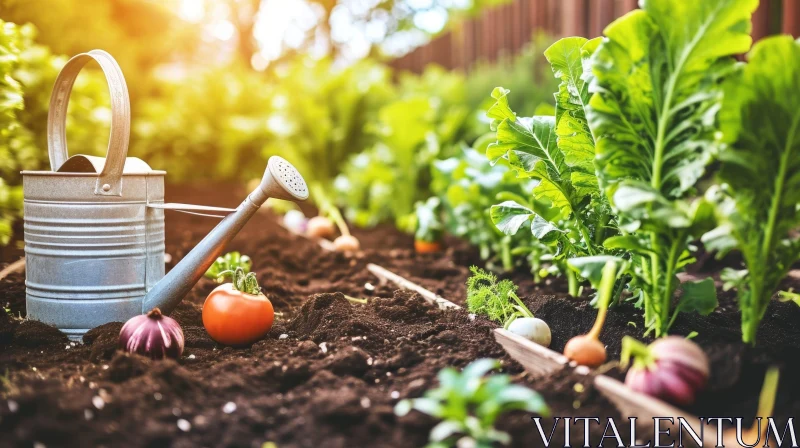 Serene Garden Scene with Healthy Vegetables AI Image