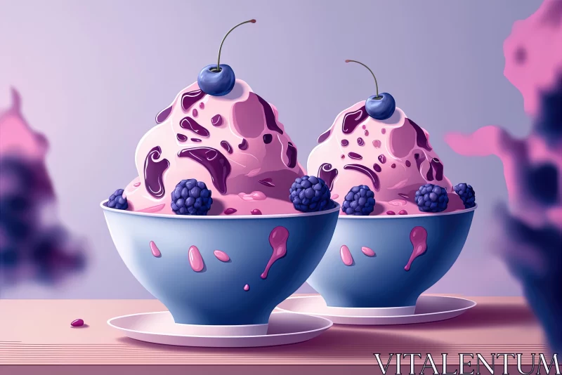 Two Bowls of Ice Cream with Berry | Purple Character Illustrations AI Image