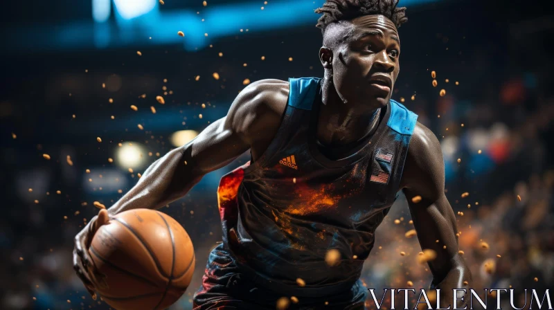 Young African-American Basketball Player Dribbling Ball AI Image