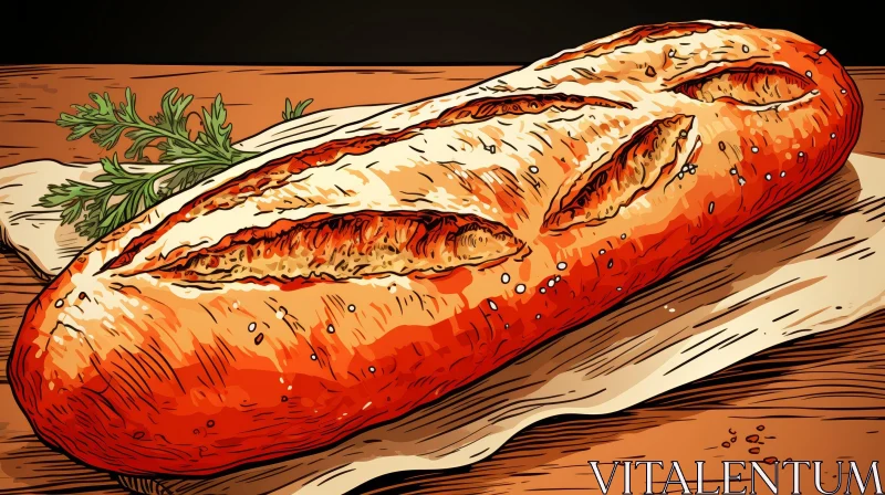 Baguette Digital Painting on Wooden Table AI Image