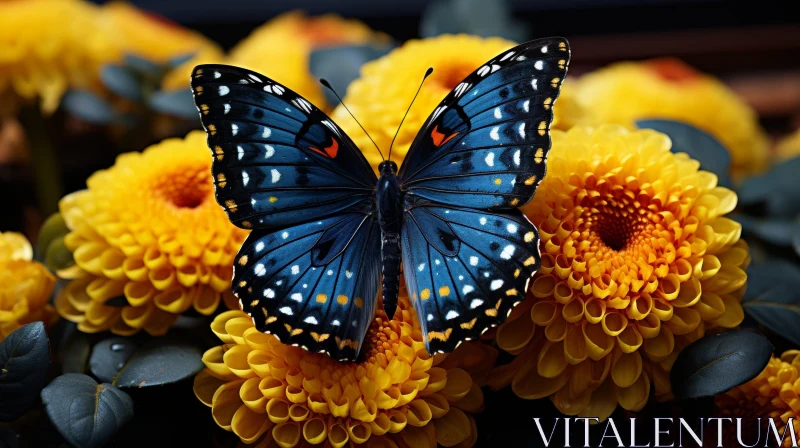 AI ART Blue and Black Butterfly on Flower - Nature Close-up