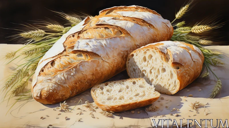 Bread and Wheat Still Life - Capturing the Essence of Nature AI Image