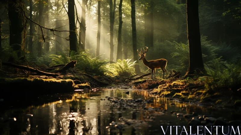 Enchanting Deer in Lush Forest AI Image