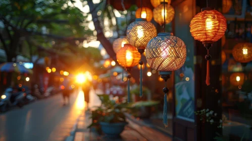 Enchanting Night Street Scene with Paper Lanterns