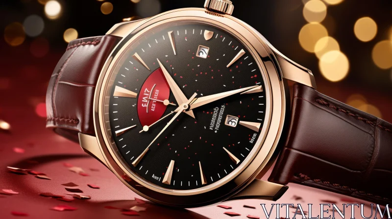 Luxury Gold Wristwatch on Red Surface AI Image