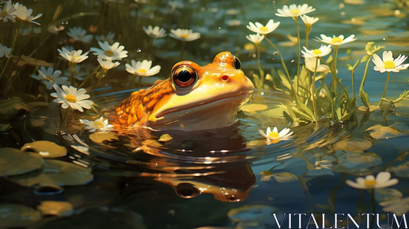 Orange and Black Frog in Pond - Nature Photography AI Image