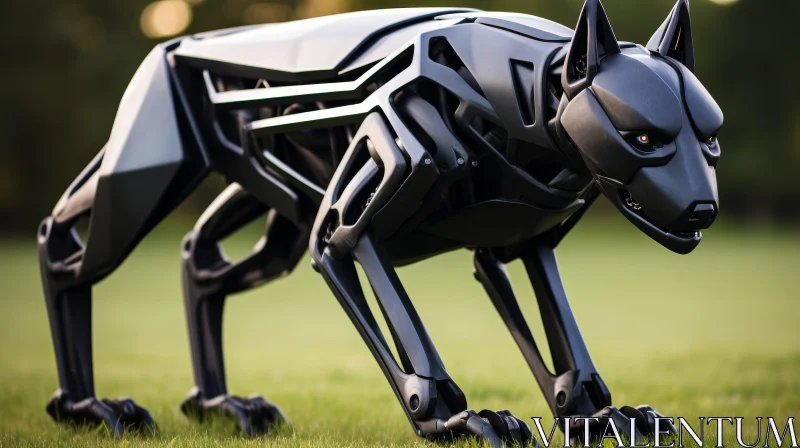 Quadrupedal Robot Dog in Aerodynamic Design on Grass Field AI Image