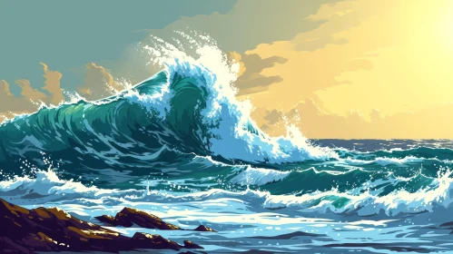 Rough Sea Digital Painting - Stormy Ocean Waves Artwork