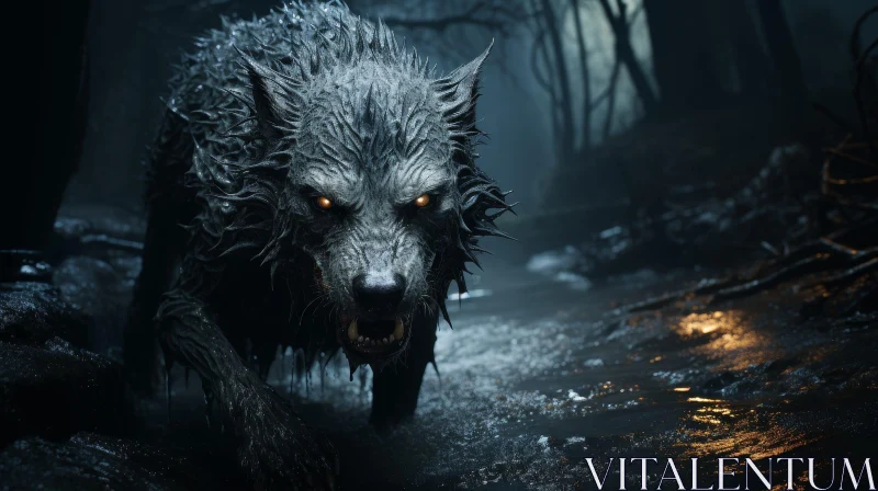 AI ART Sinister Werewolf in Dark Forest - Digital Painting