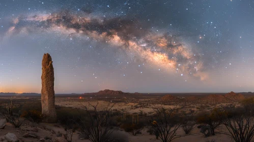 Starry Night Sky over Desert Landscape