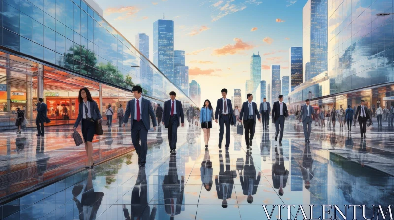 Urban Business Scene: People in Suits Walking in Modern City AI Image