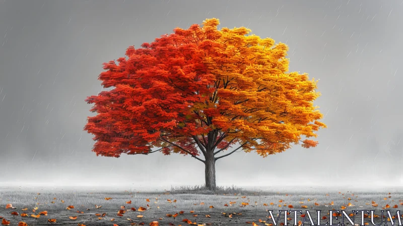 AI ART Vivid Tree with Red and Yellow Leaves - Nature Photography