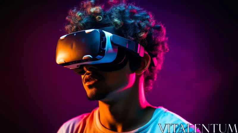 Young Man in Virtual Reality - Dark Background AI Image