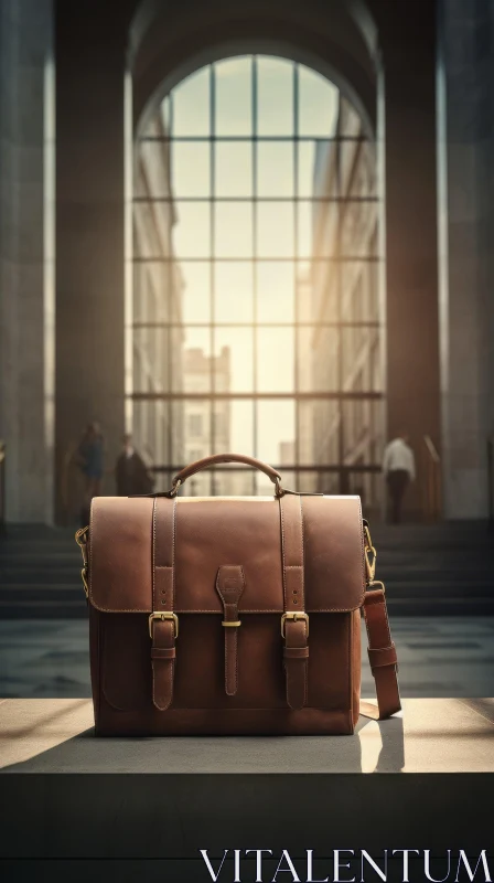 Brown Leather Briefcase on Marble Table AI Image