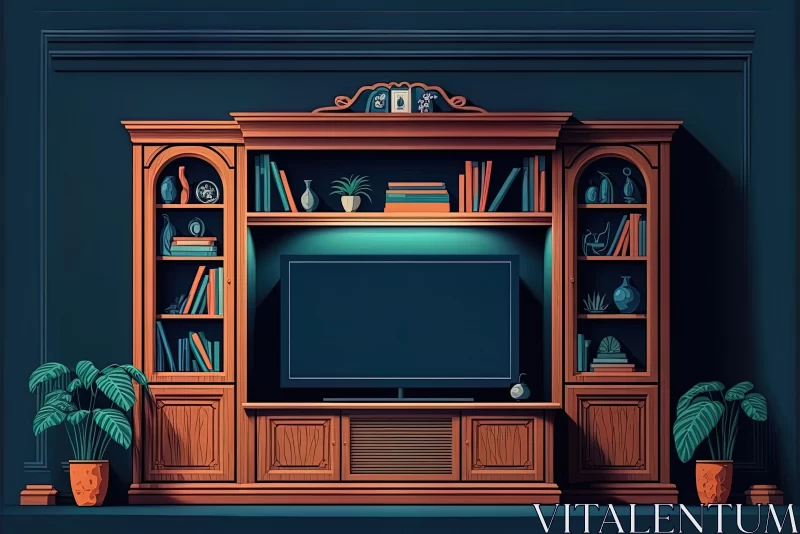 Captivating Dark Room with TV Unit and Bookcase | Intricate Woodwork AI Image