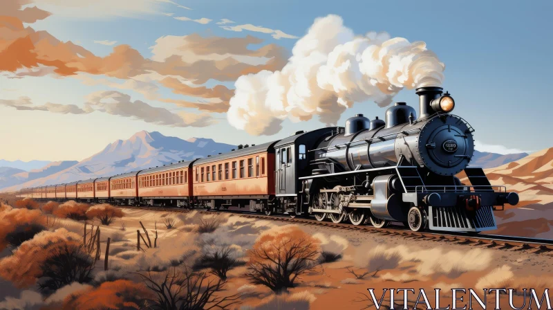 AI ART Desert Steam Locomotive - Passenger Train in Motion