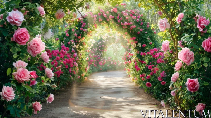 Enchanting Garden Path with Rose Arch | Nature Photography AI Image