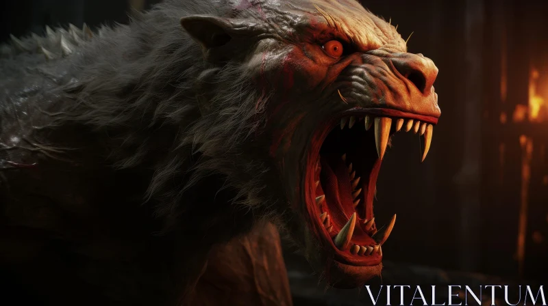 Fierce Werewolf Digital Painting - Close-Up Snarling Image AI Image
