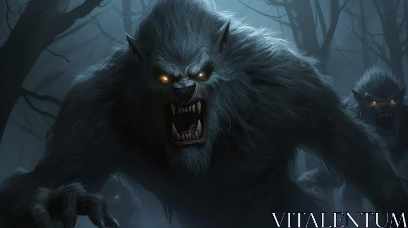 Fierce Werewolf Painting in Dark Forest AI Image