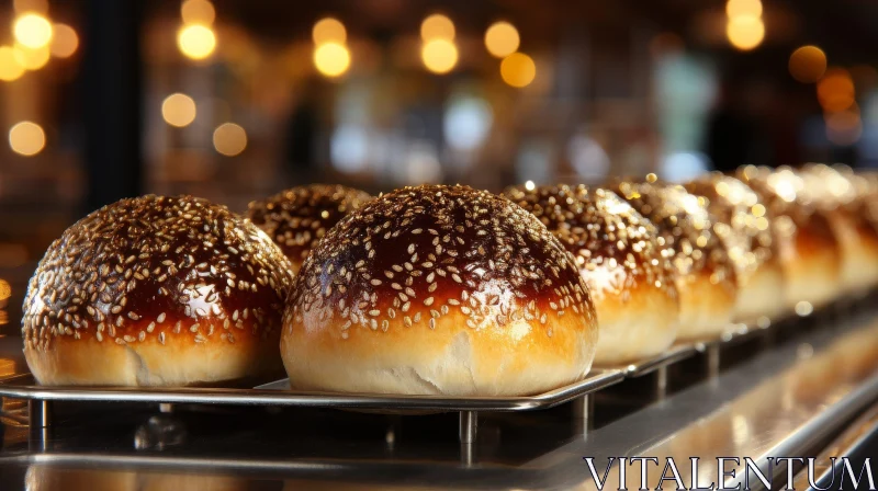 AI ART Golden-Brown Freshly Baked Bread Rolls on Metal Tray