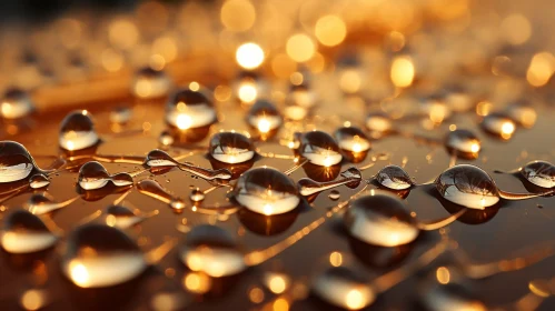 Golden Light Water Droplets Close-Up