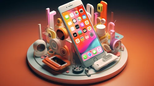 Interactive Smartphone 3D Illustration with Electronic Gadgets