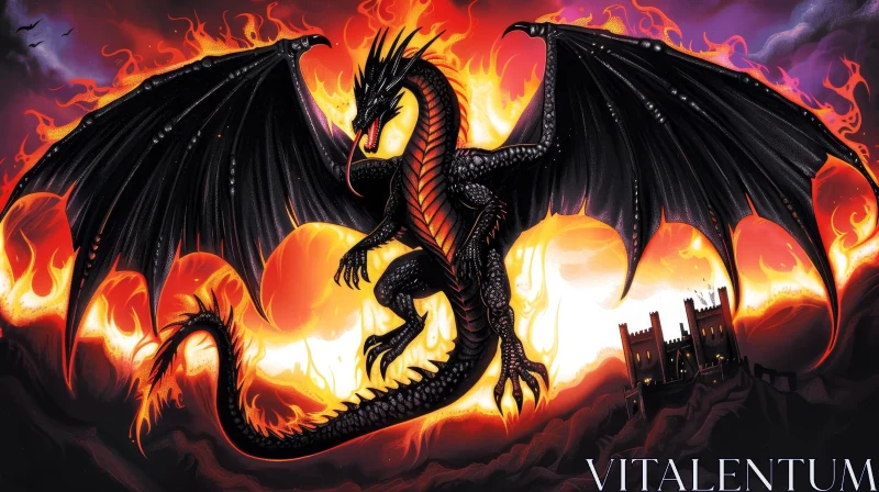 AI ART Majestic Black Dragon - Fantasy Digital Painting