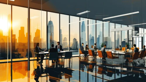 Modern Office Meeting in Cityscape Environment