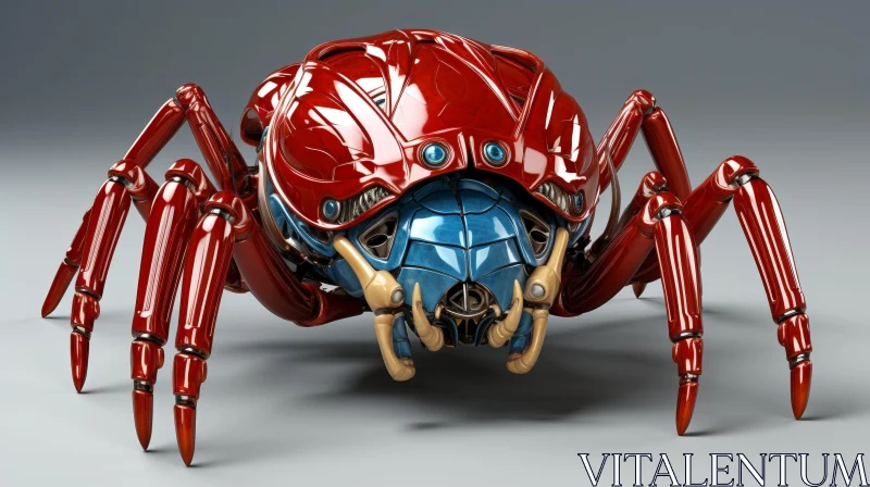 AI ART Red and Blue Robotic Spider - 3D Rendering