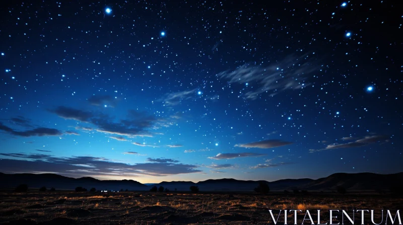 Serene Night Sky with Stars and Mountains AI Image