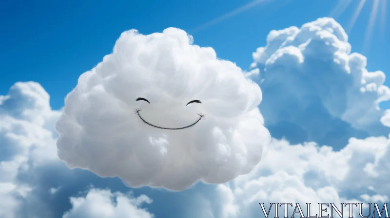 Smiley Face Cloud in Blue Sky AI Image