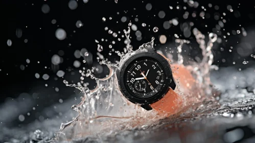 Submerged Black Wristwatch with Orange Second Hand