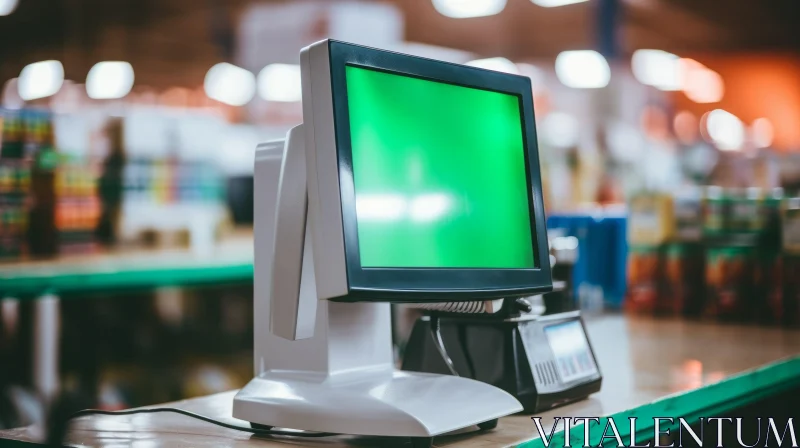 Supermarket Cash Register with Green Screen | Retail Scene AI Image