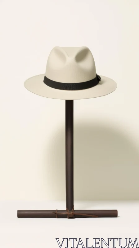 Beige Wide-Brim Hat on Stand - Fashion Accessory Showcase AI Image