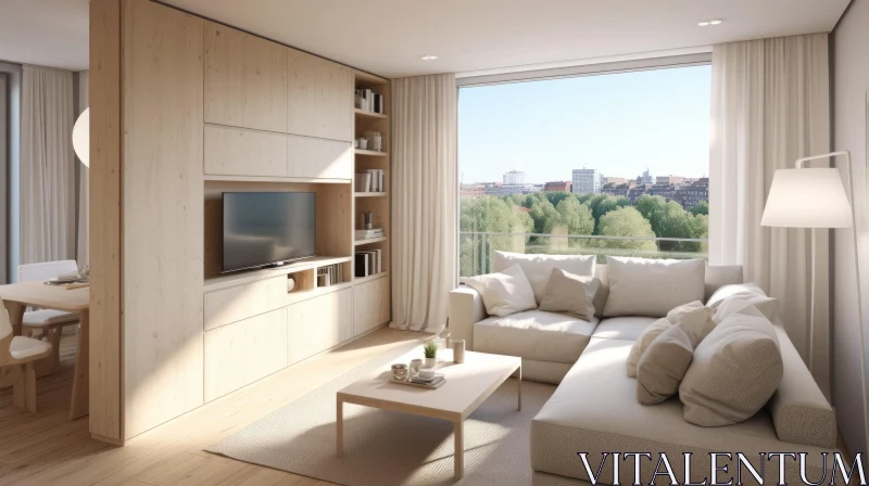 Contemporary Minimalist Living Room with City View AI Image